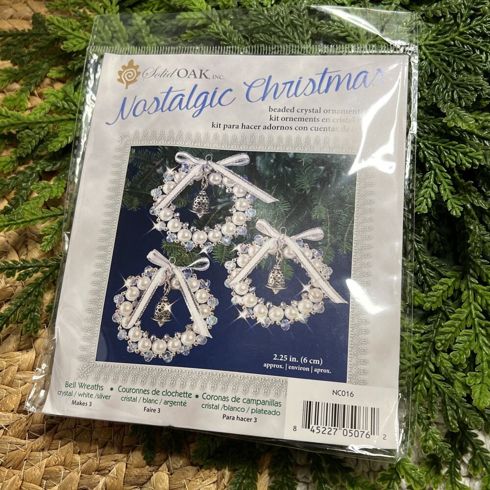 Nostalgic Christmas Beaded Crystal Ornament Kit Crystal White Silver Bell Wreath